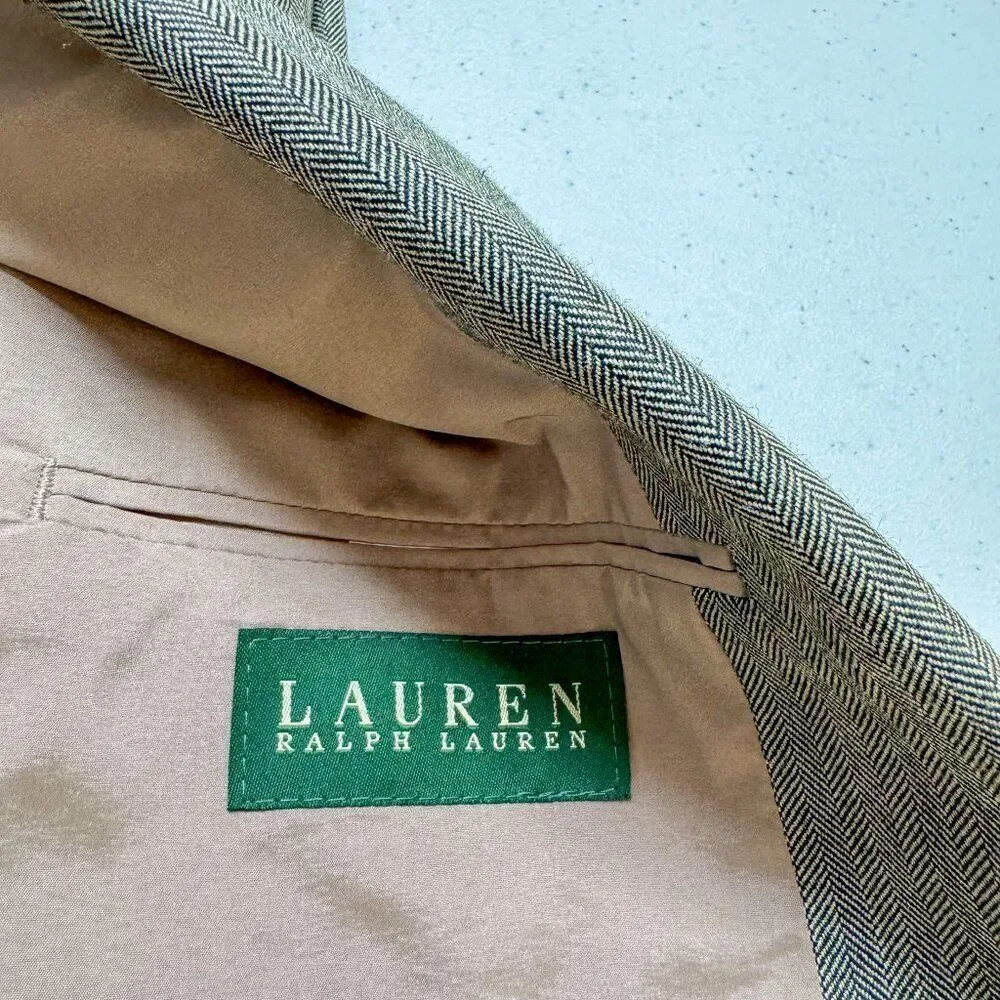 Lauren Ralph Lauren Blazer Mens 42L Gray Green Silk Wool Blend Sport Coat Jacket
